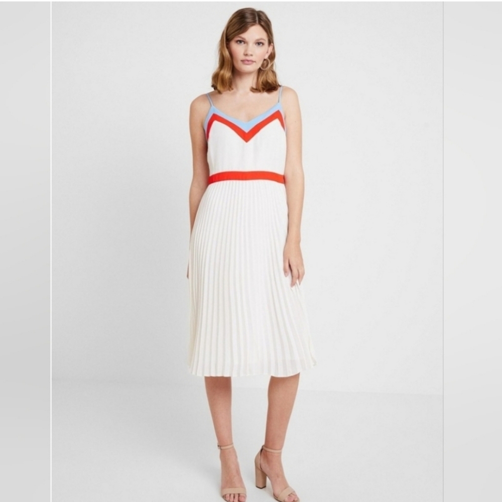 White Pleated Dress With Red & Blue Trim. Banana Republic - 0
